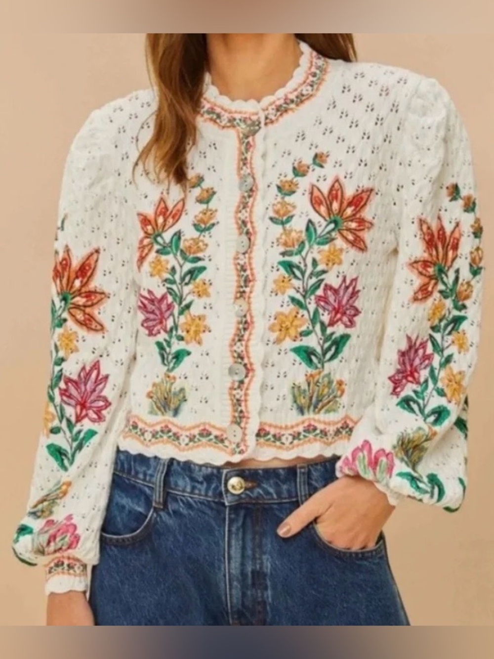 FARM Rio Garden Delight Rosewood Cardigan Sweater
